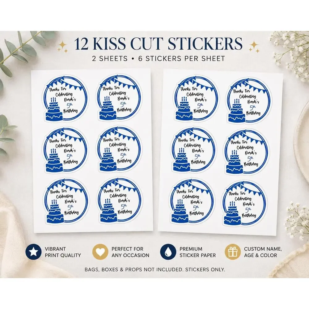 Custom Birthday Thank You Bags with Stickers: Personalized Favor Labels